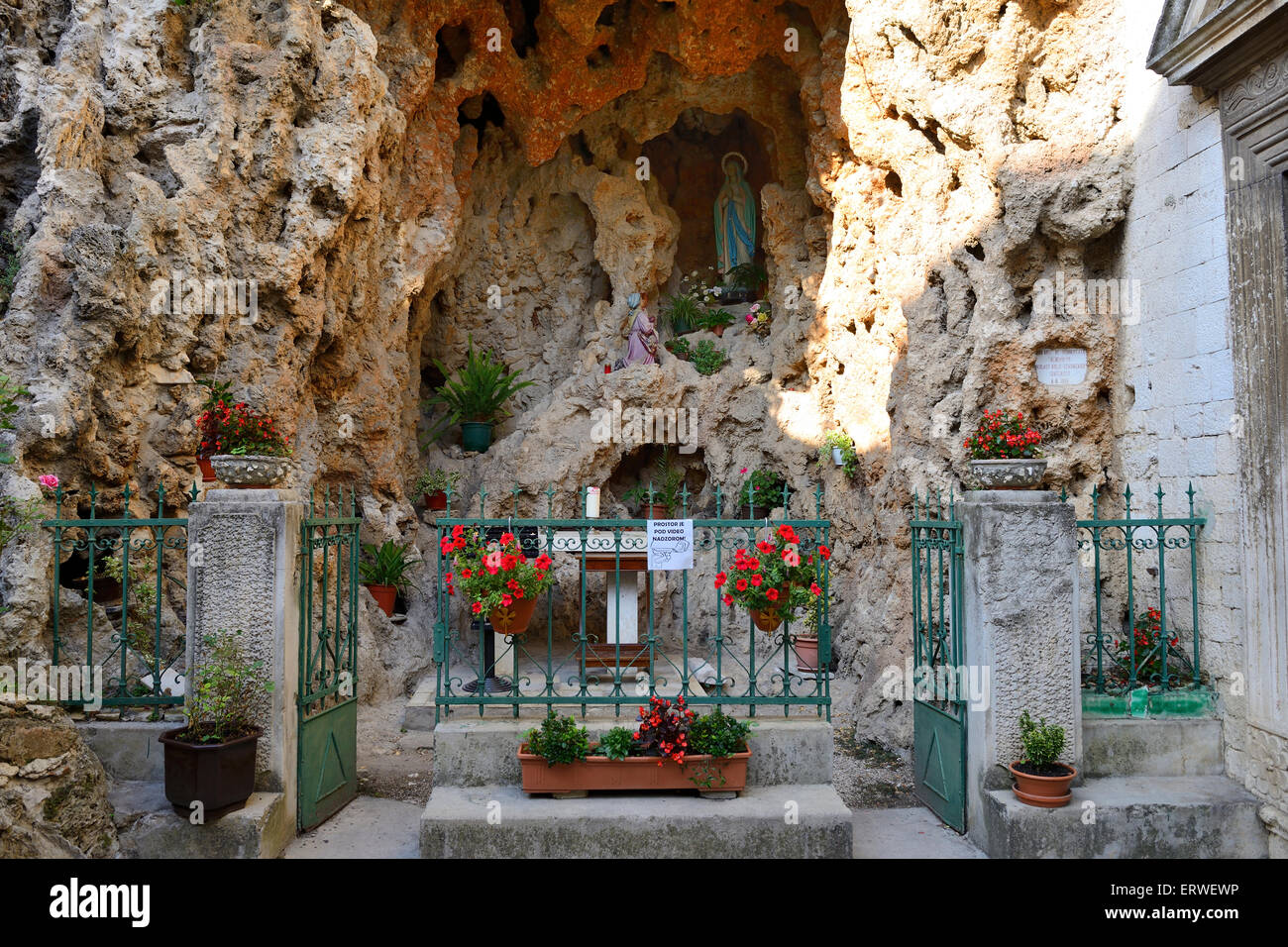 Cave of Our Lady of Lourdes in Sibenik on Dalmatian Coast of Croatia Stock Photo
