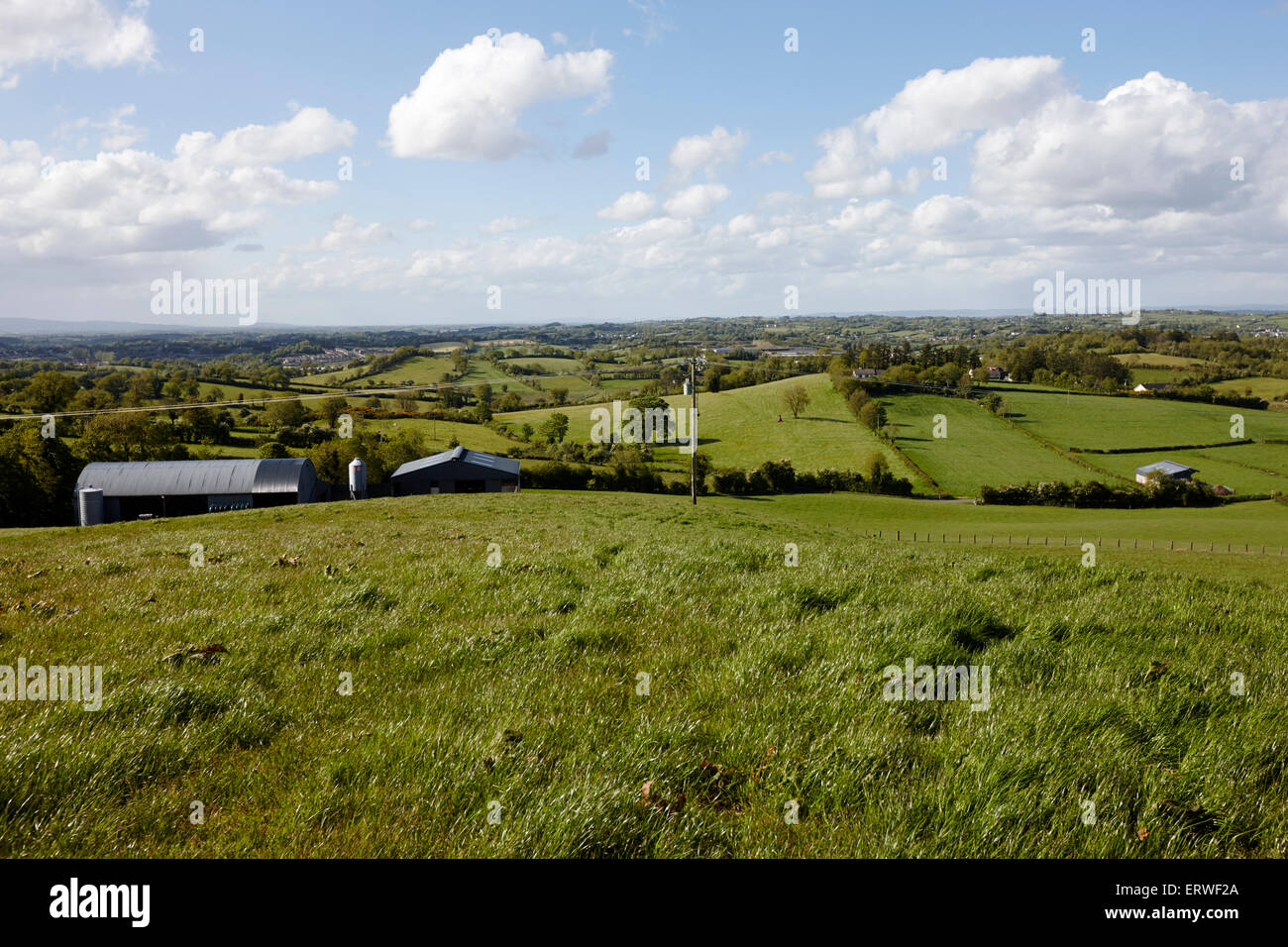 farm in green irish countryside and farmland in County Cavan Republic of Ireland Stock Photo