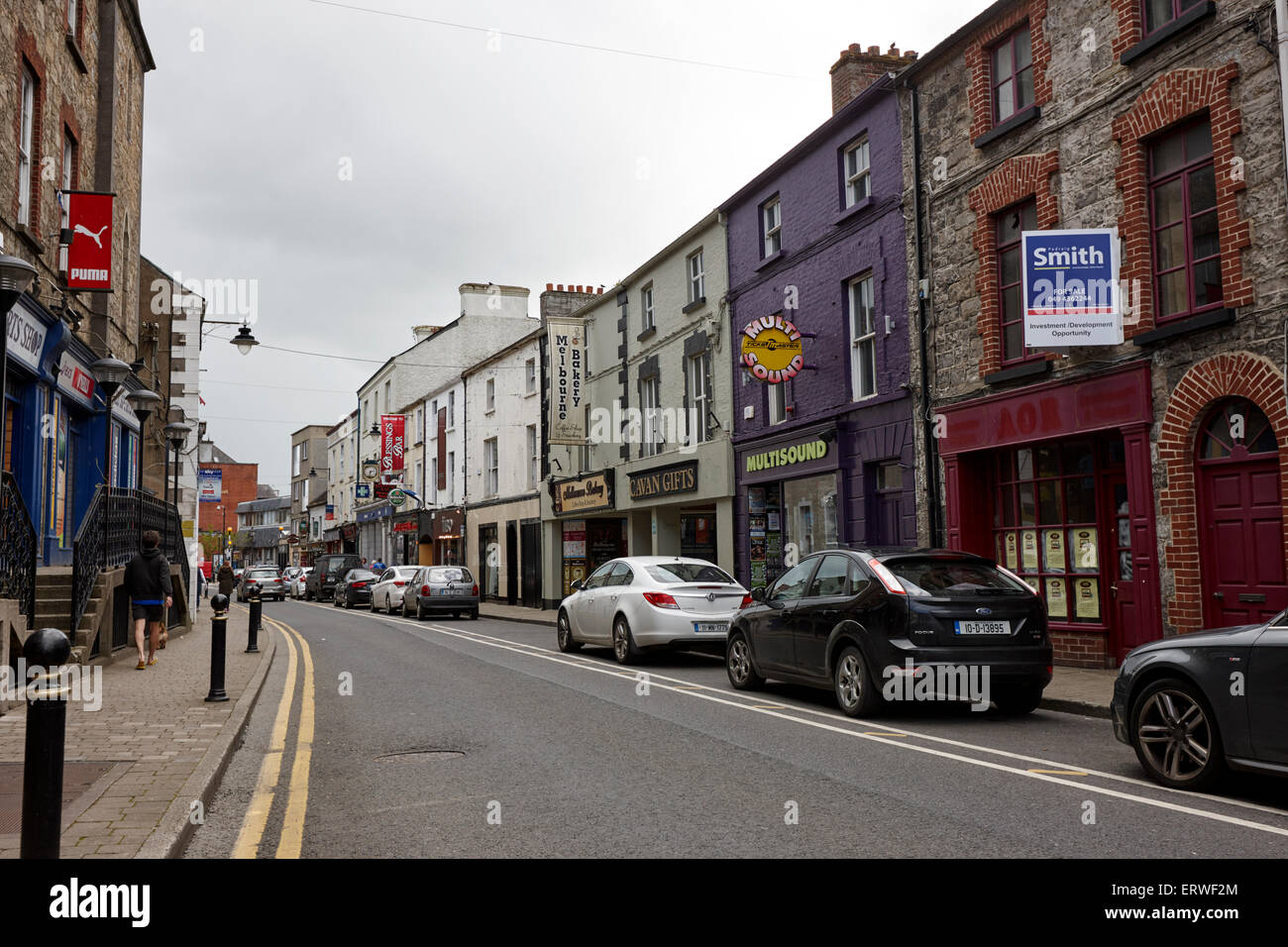 narrow town streets main street cavan County Cavan Republic of Ireland Stock Photo