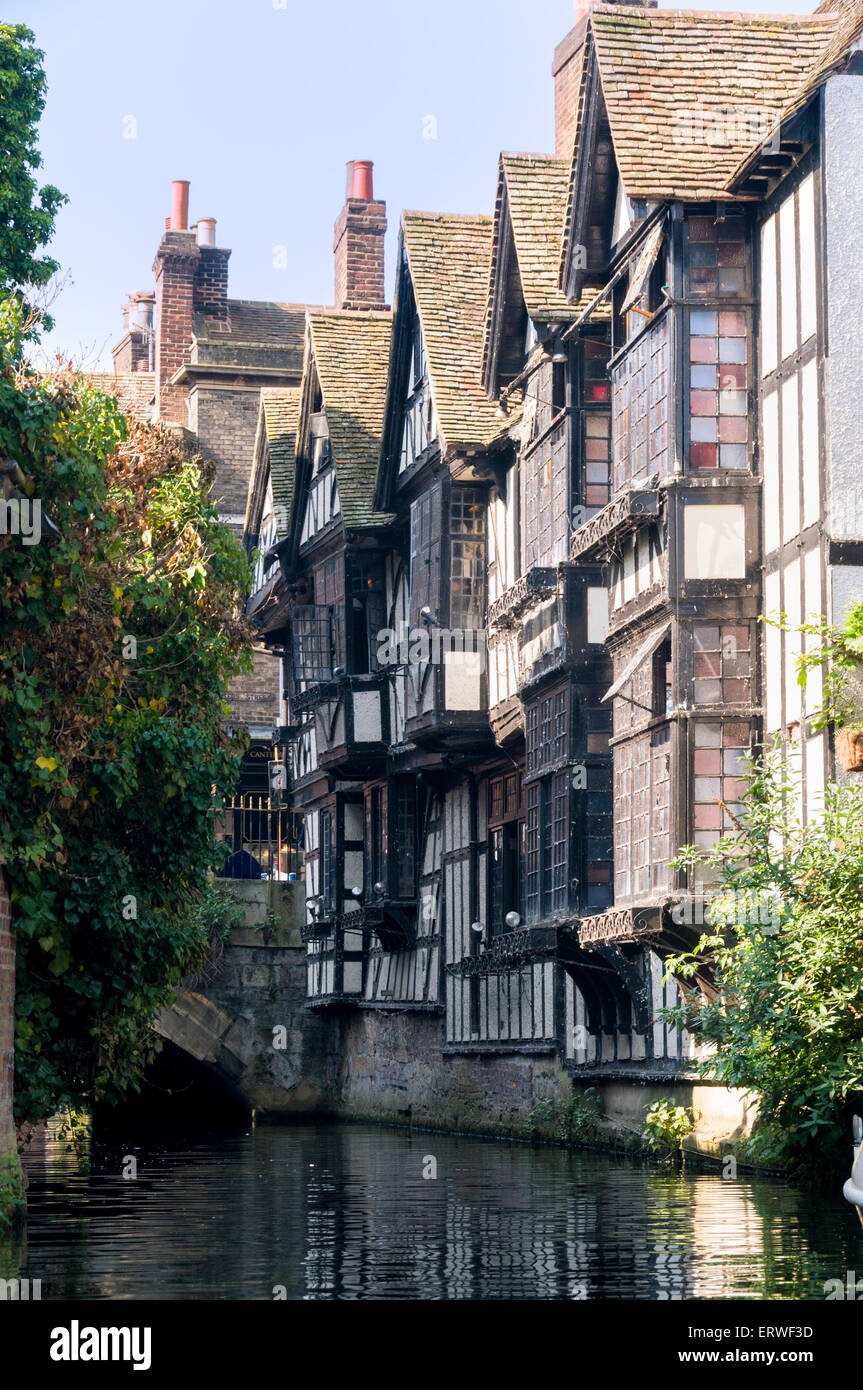 Medieval houses by the river Stour in Canterbury, Kent Stock Photo