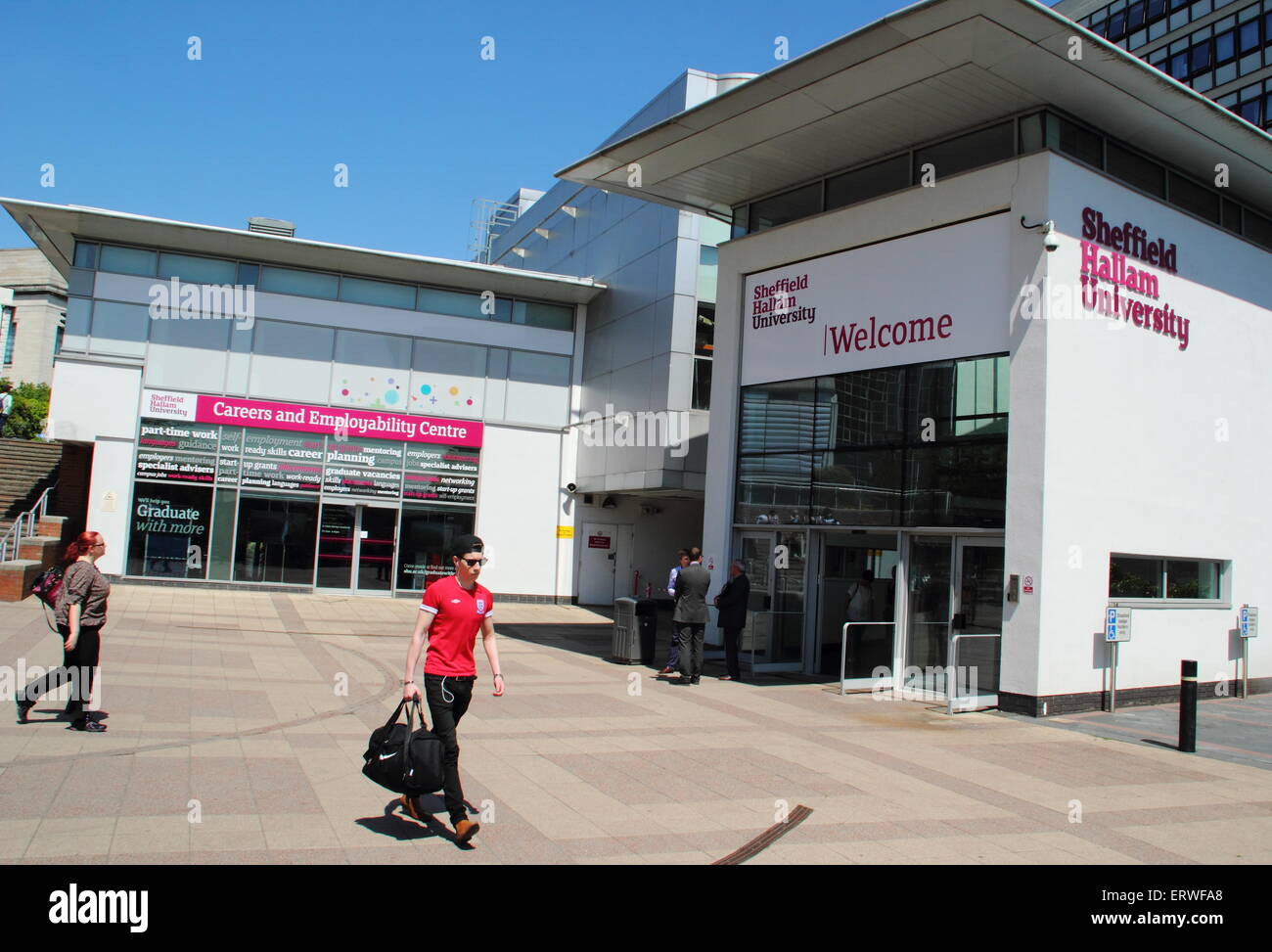The entrance to Sheffield Hallam University, Howard Street campus, Sheffield, UK looking to the Careers & Employability Centre Stock Photo