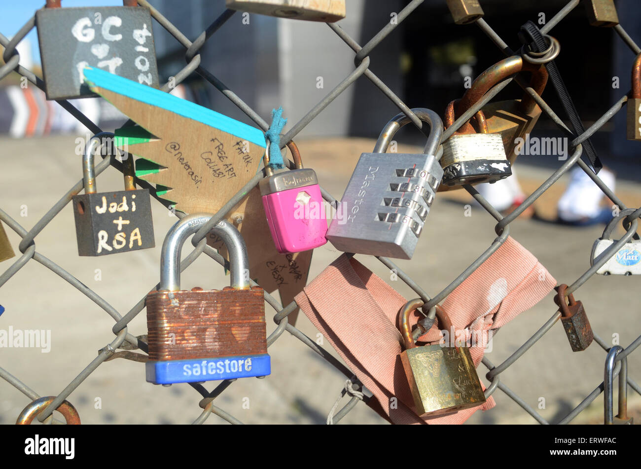 London,UK,7 June 2015,Hundreds padlocks bearing names lovers have