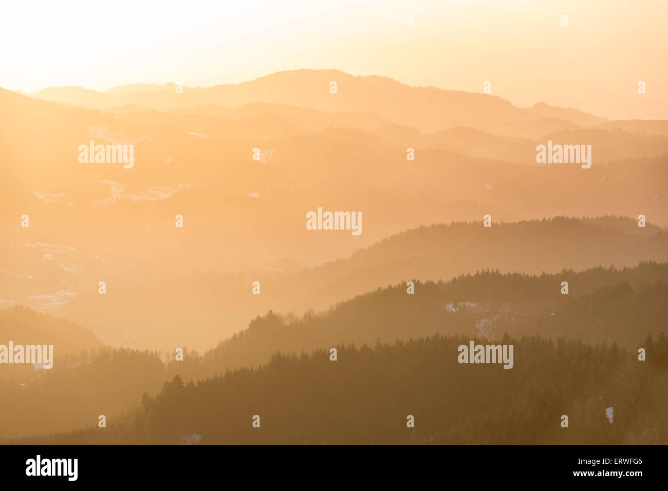 Mountain range at sunset, Black Forest, Germany Stock Photo