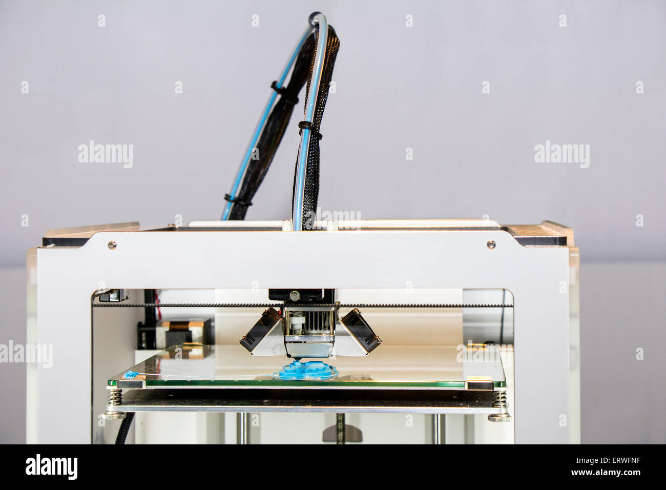 Three dimensional printer, Printing with blue Plastic Wire Stock Photo
