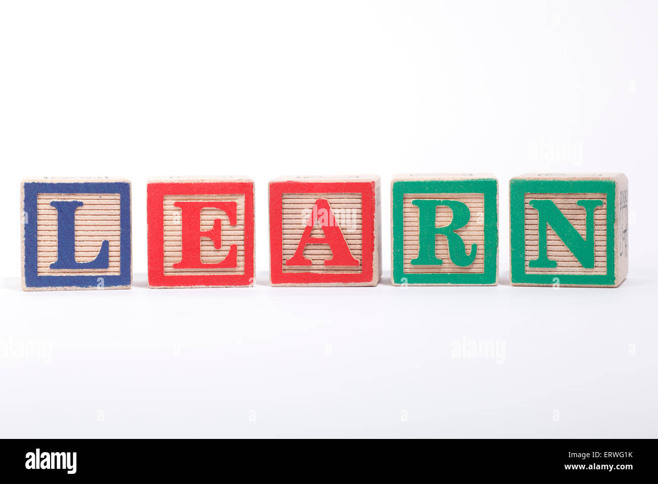 The word 'LEARN' spelt out with Children's building blocks Stock Photo