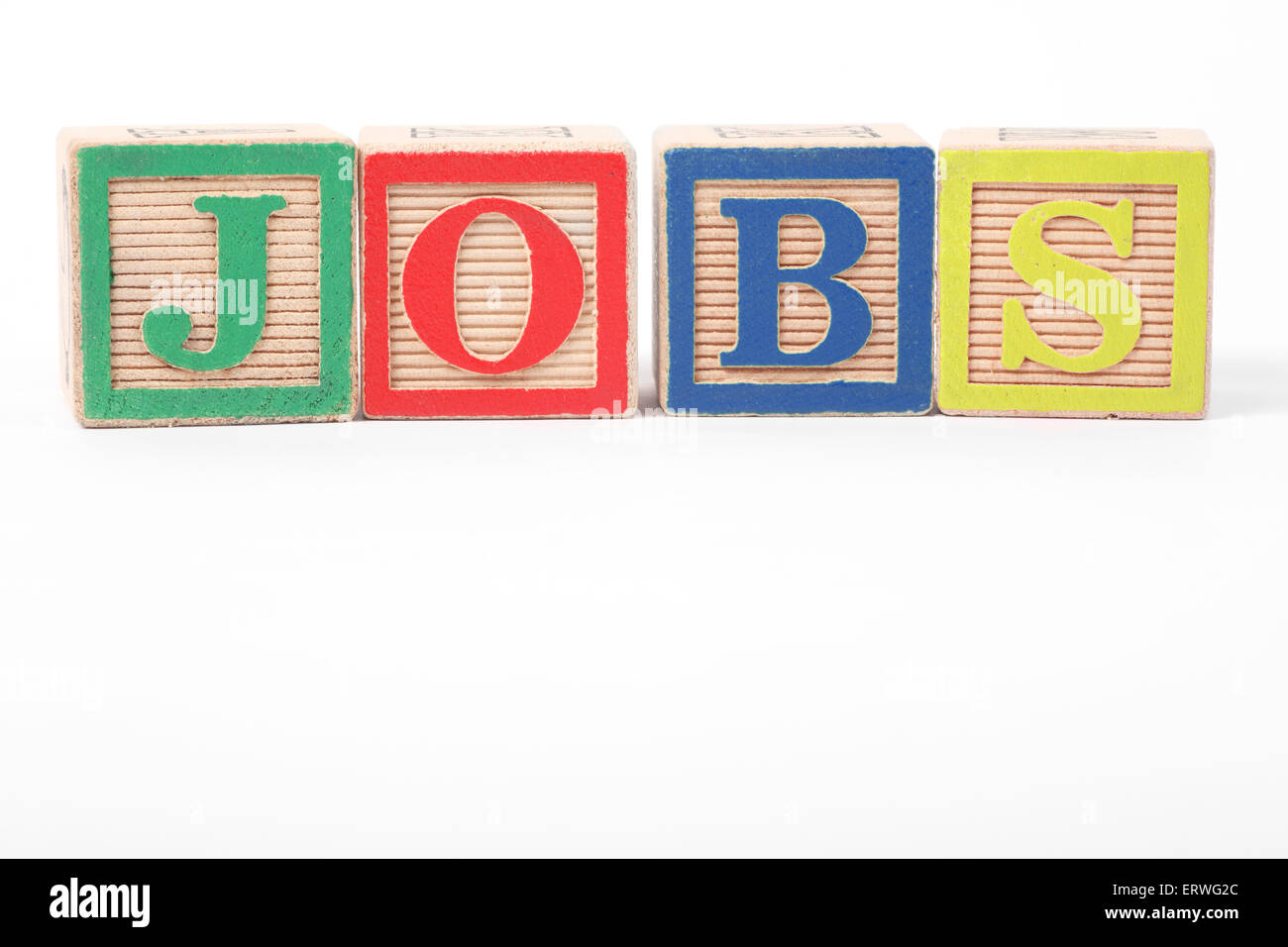 The word 'JOBS' spelt out with Children's building blocls Stock Photo