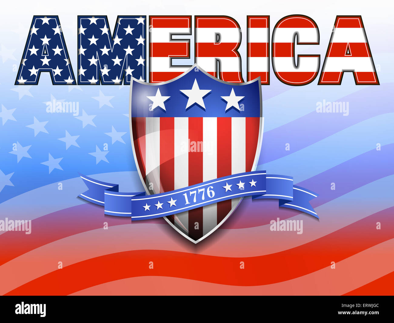 AMERICA American Flag and Shield Background Stock Photo