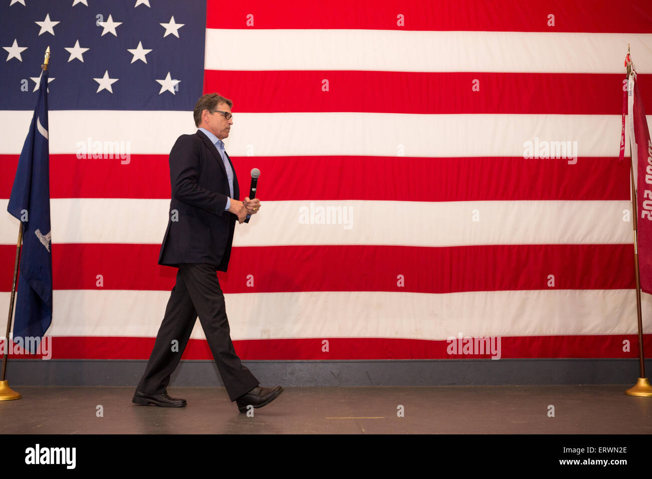 Former Texas Governor and GOP presidential hopeful Rick Perry during a town hall event aboard the USS Yorktown in Mount Pleasant, South Carolina. Stock Photo