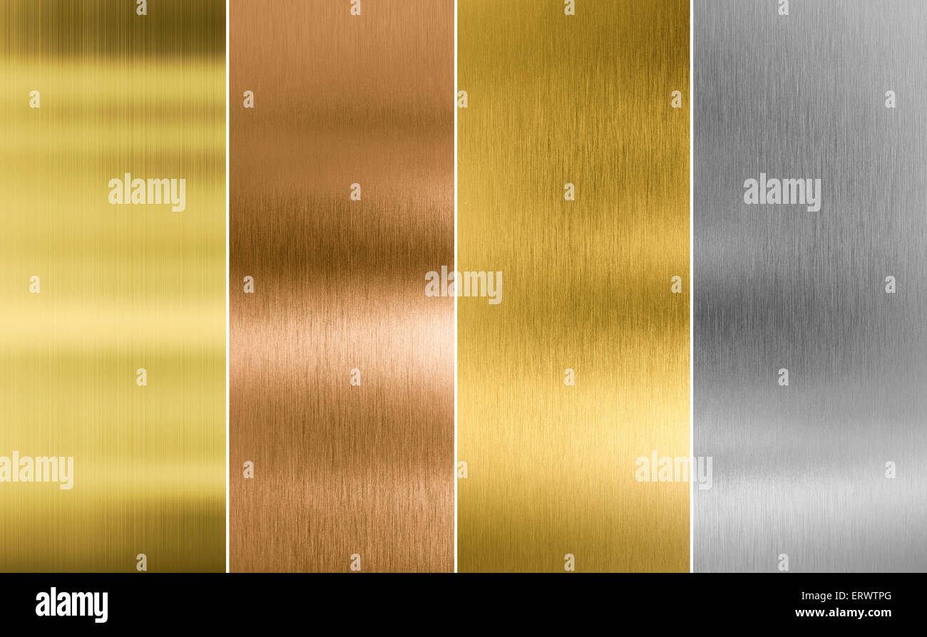 Stitched silver, gold and bronze metal texture backgrounds Stock Photo