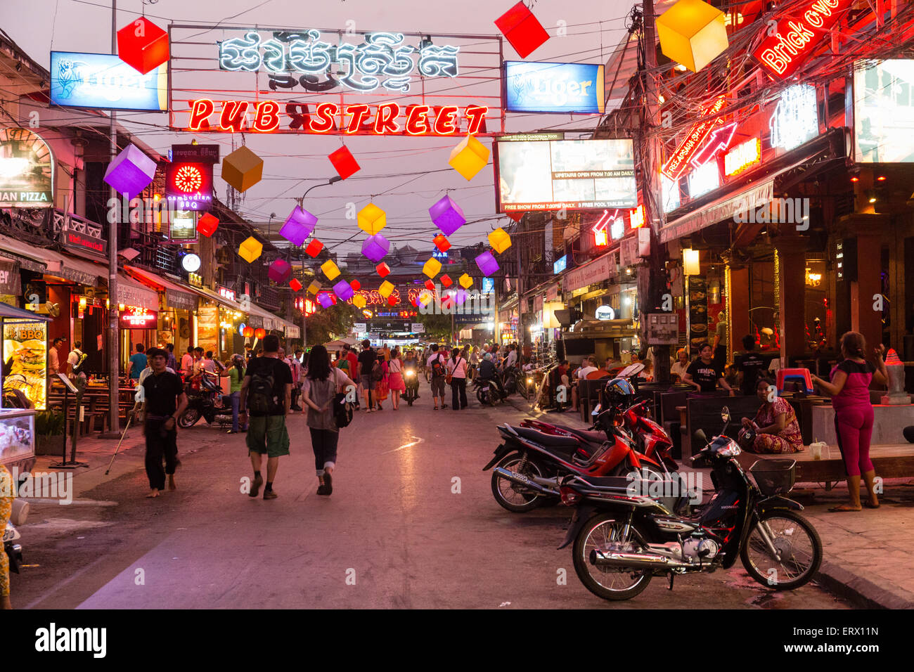 Pub Street at night, nightlife, Angkor, Siem Reap, Cambodia Stock Photo Alamy