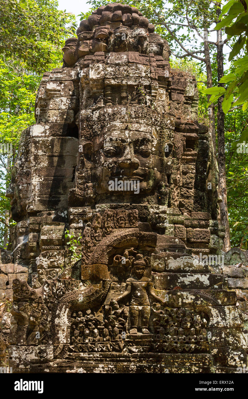 Western Gopuram, face tower at the entrance, Ta Som Temple, Angkor, Siem Reap Province, Cambodia Stock Photo