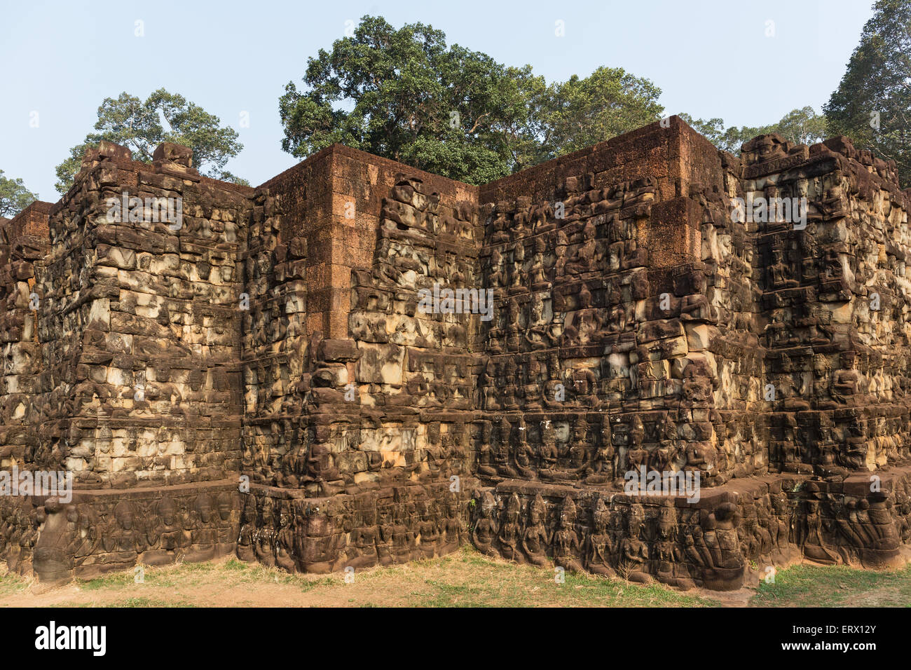 Terrace of the Leper King, outer wall, figures of deities, Angkor Thom, Siem Reap Province, Cambodia Stock Photo