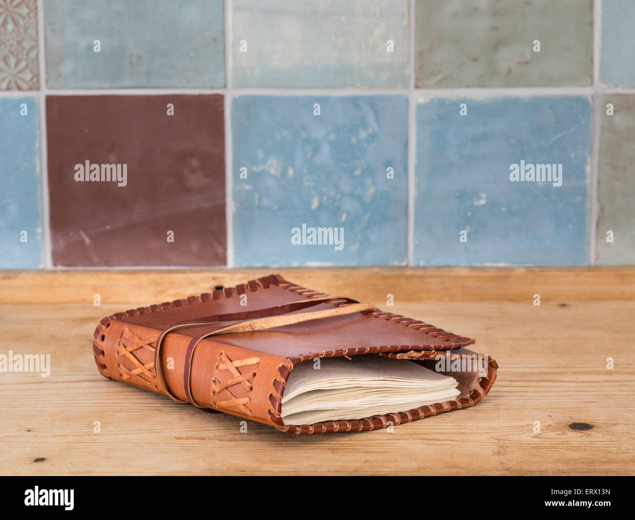 Handmade leather jacket diary Stock Photo