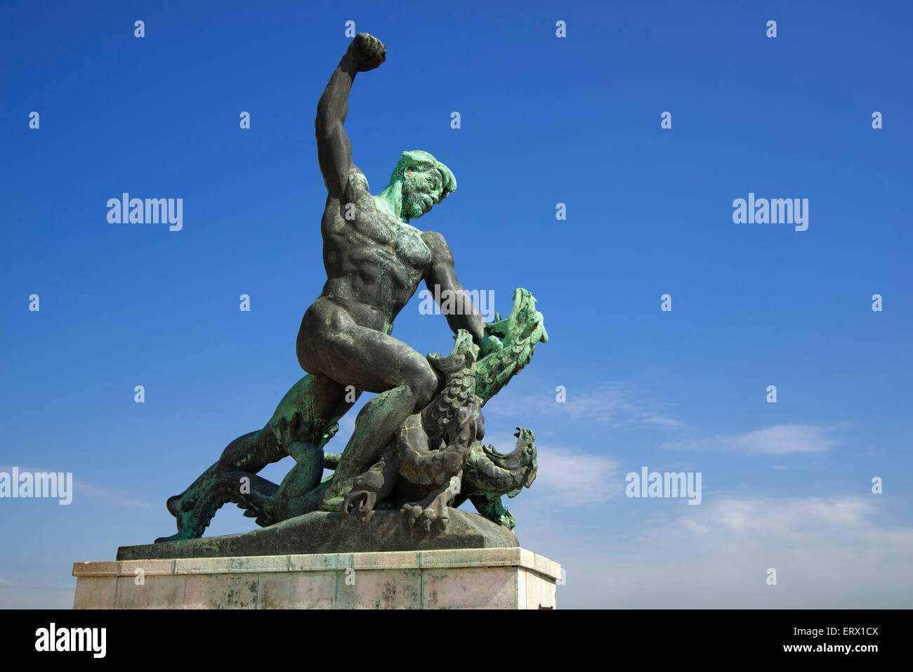 Statue of the Dragonslayer on Gellert Hill, Budapest, Hungary Stock Photo