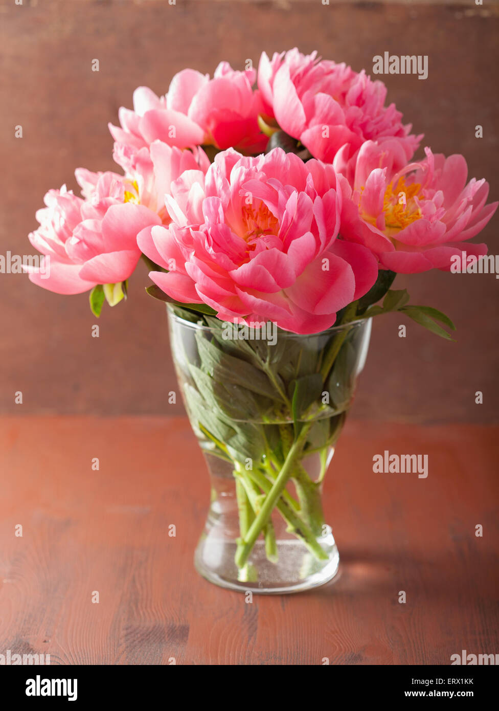 beautiful pink peony flowers bouquet in vase Stock Photo - Alamy