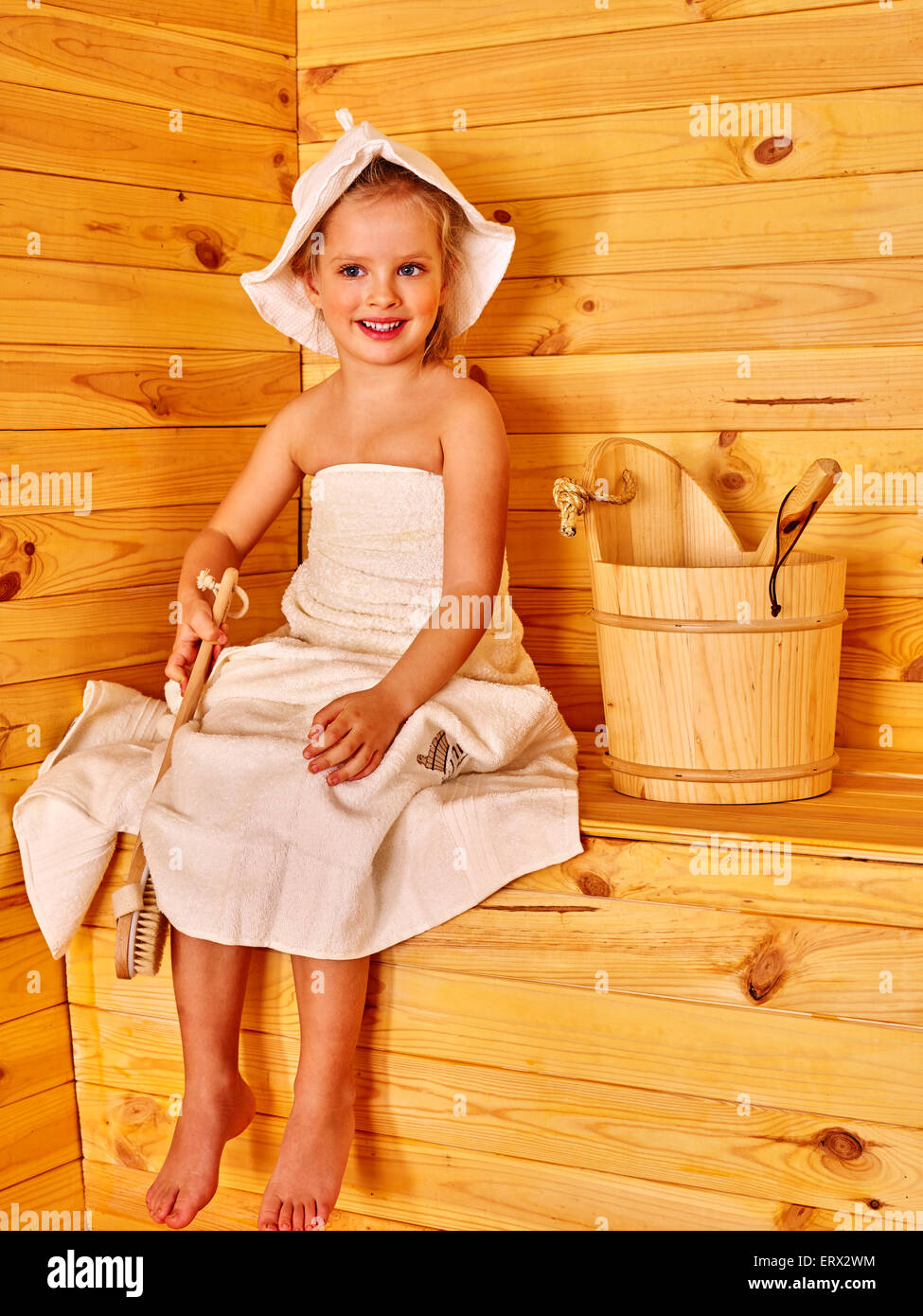 Child relaxing at sauna Stock Photo Alamy