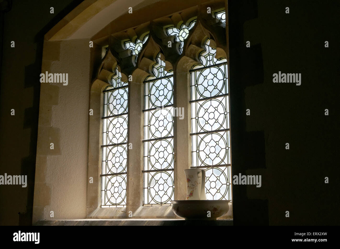 Stained Glass windows, St Hilary's Church, St Hilary, Cowbridge, Vale of Glamorgan, South Wales, UK. Stock Photo