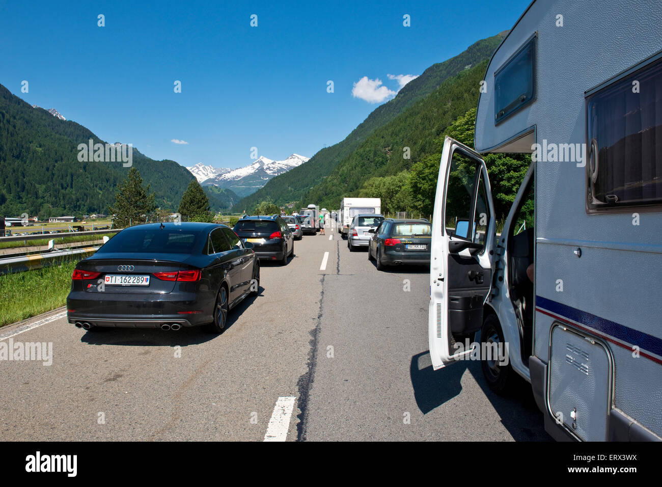 Swirzerland, Gotthard highway, traffic jam Stock Photo - Alamy