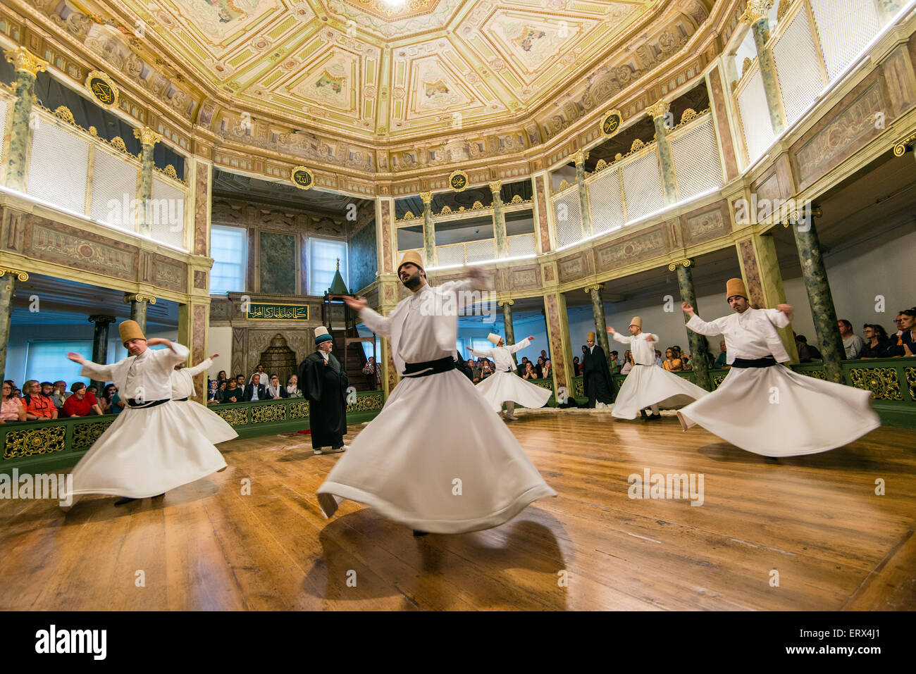 Whirling dervishes performing at Galata Mevlevi Museum, Istanbul, Turkey Stock Photo