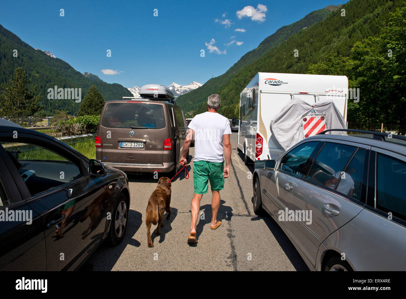 Swirzerland, Gotthard highway, traffic jam Stock Photo - Alamy