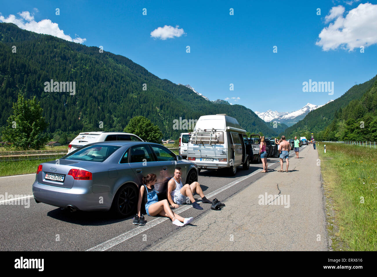 Swirzerland, Gotthard highway, traffic jam Stock Photo - Alamy