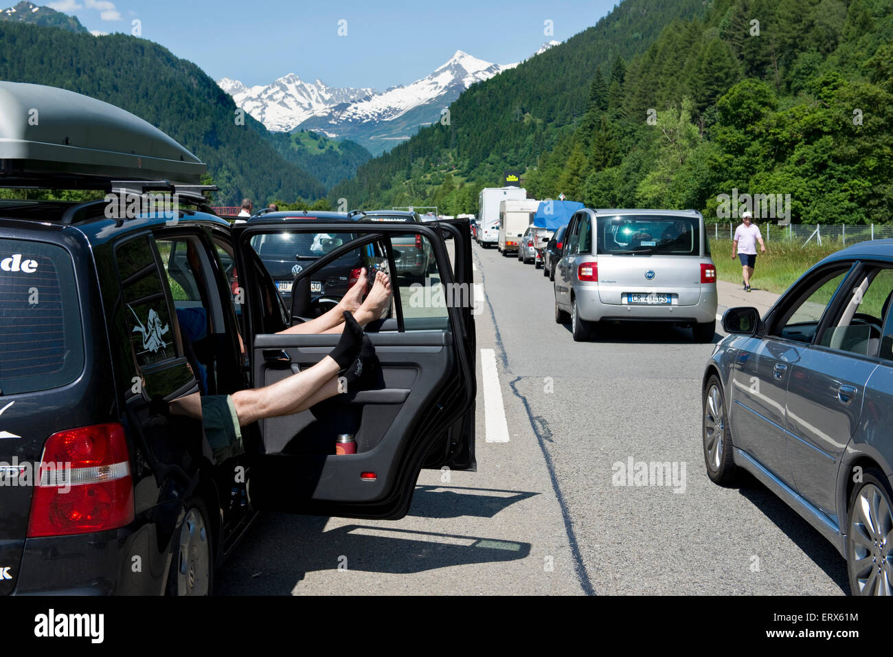 Swirzerland, Gotthard highway, traffic jam Stock Photo - Alamy