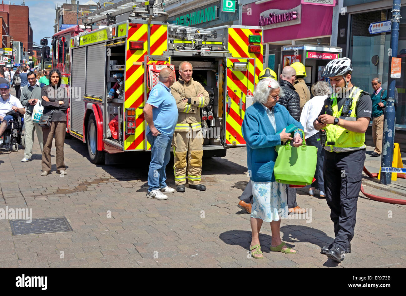 Maidstone, Kent, England, UK. Fire in the town centre destroys a shop and badly damages the building either side Stock Photo