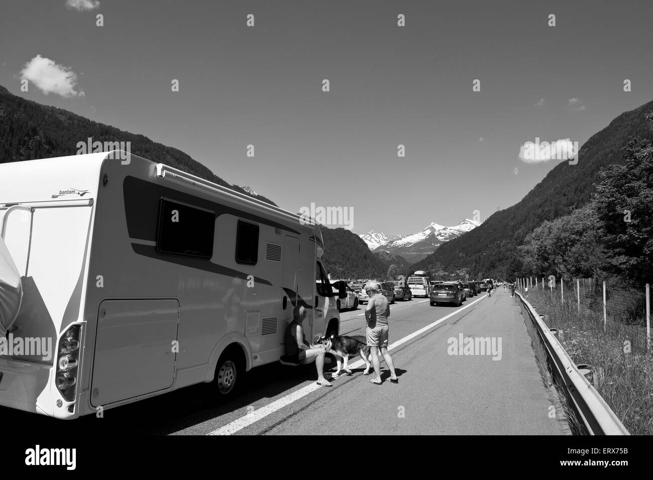 Swirzerland, Gotthard highway, traffic jam Stock Photo - Alamy