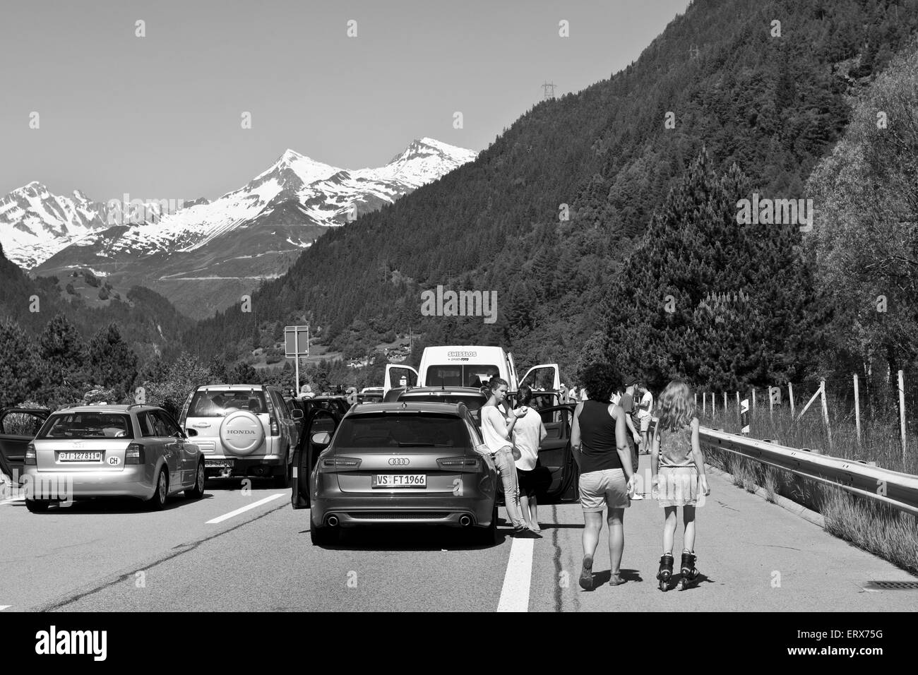 Swirzerland, Gotthard highway, traffic jam Stock Photo - Alamy