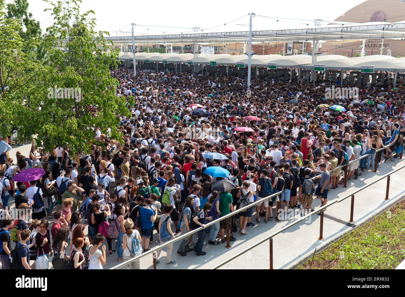 MILAN, ITALY - June 04, 2015: crowd at the gate  EXPO 2015 Stock Photo