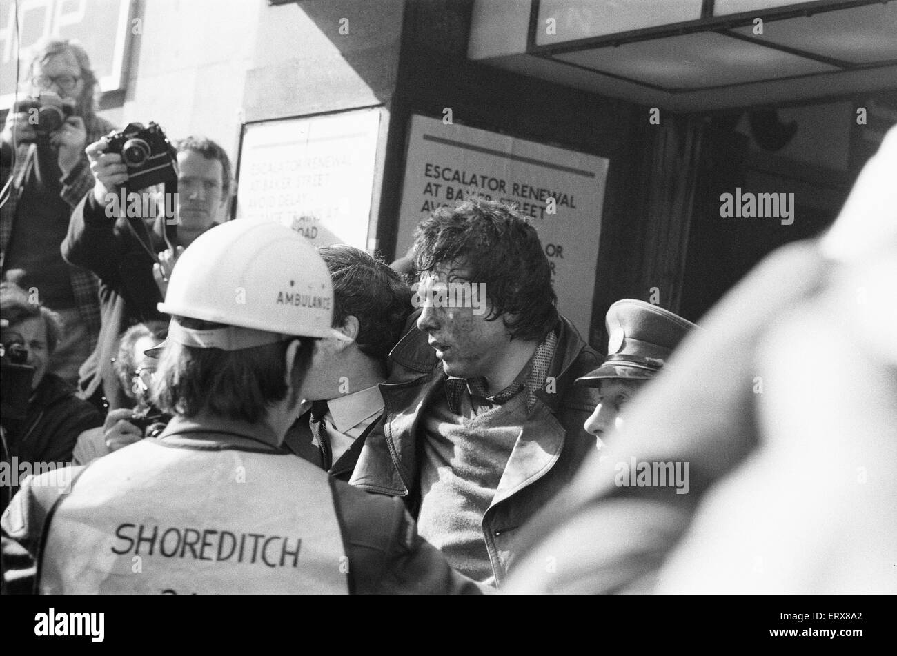 The Moorgate tube crash occurred on Friday 28 February 1975 at 08:46 on the Northern Line (Highbury Branch). A southbound train failed to stop at the Moorgate terminus and crashed into the wall at end of the tunnel. Forty-three people died as a result of Stock Photo