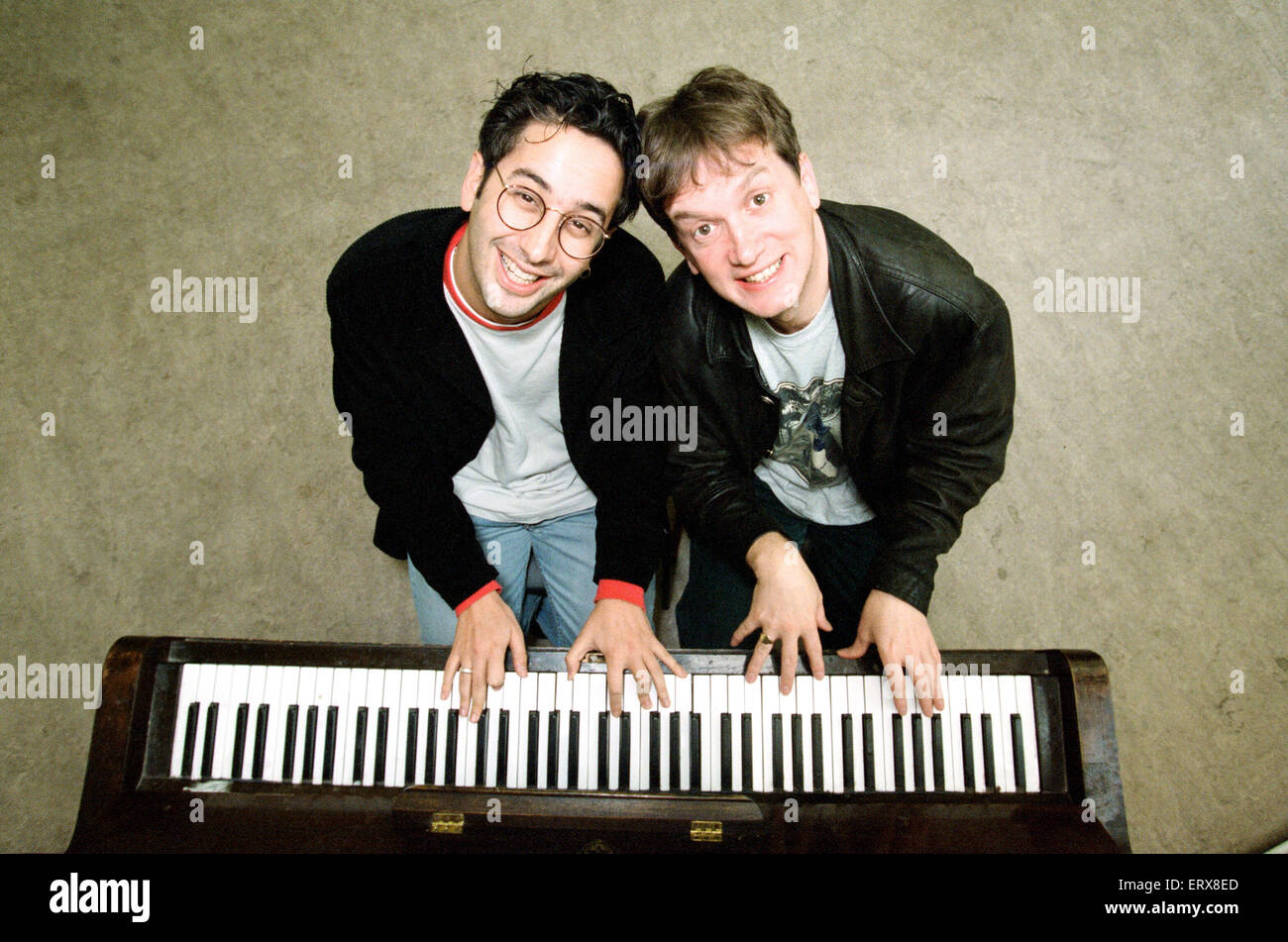 Comedians Frank Skinner and David Baddiel who hosted the  British television programme Fantasy Football League on BBC2. 30th November 1994. Stock Photo