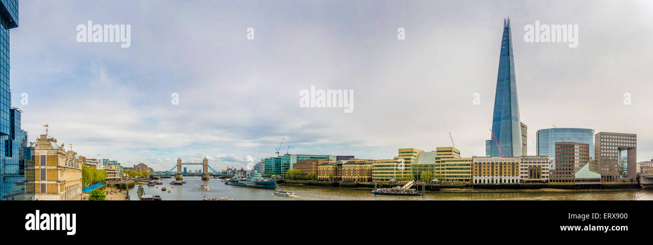 Panoramic view of The Shard, Tower Bridge and River Thames, London, UK. Stock Photo