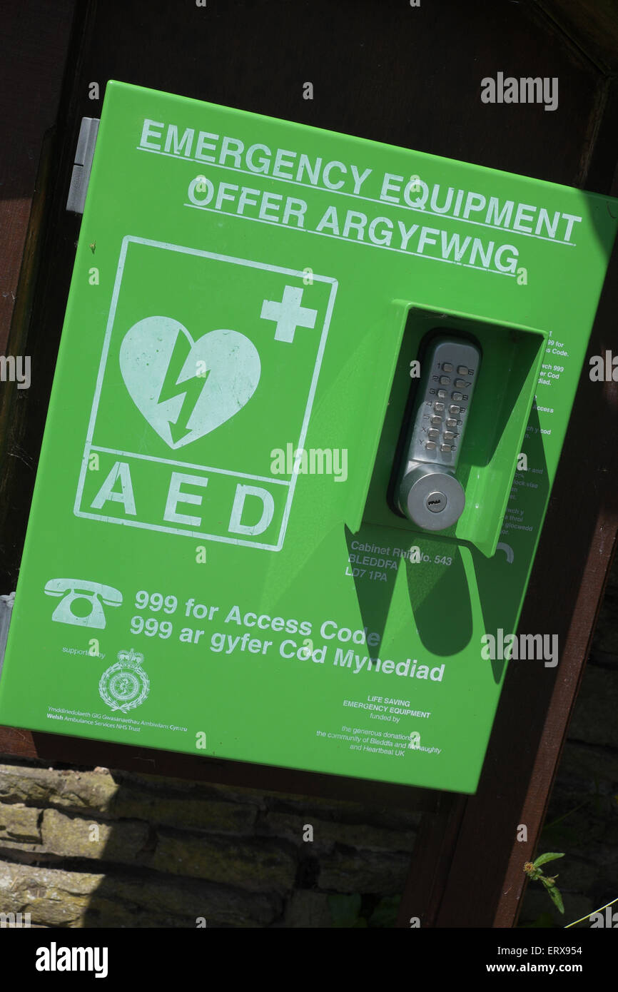 Automated external defibrillator  - AED - emergency equipment in rural Wales UK Stock Photo