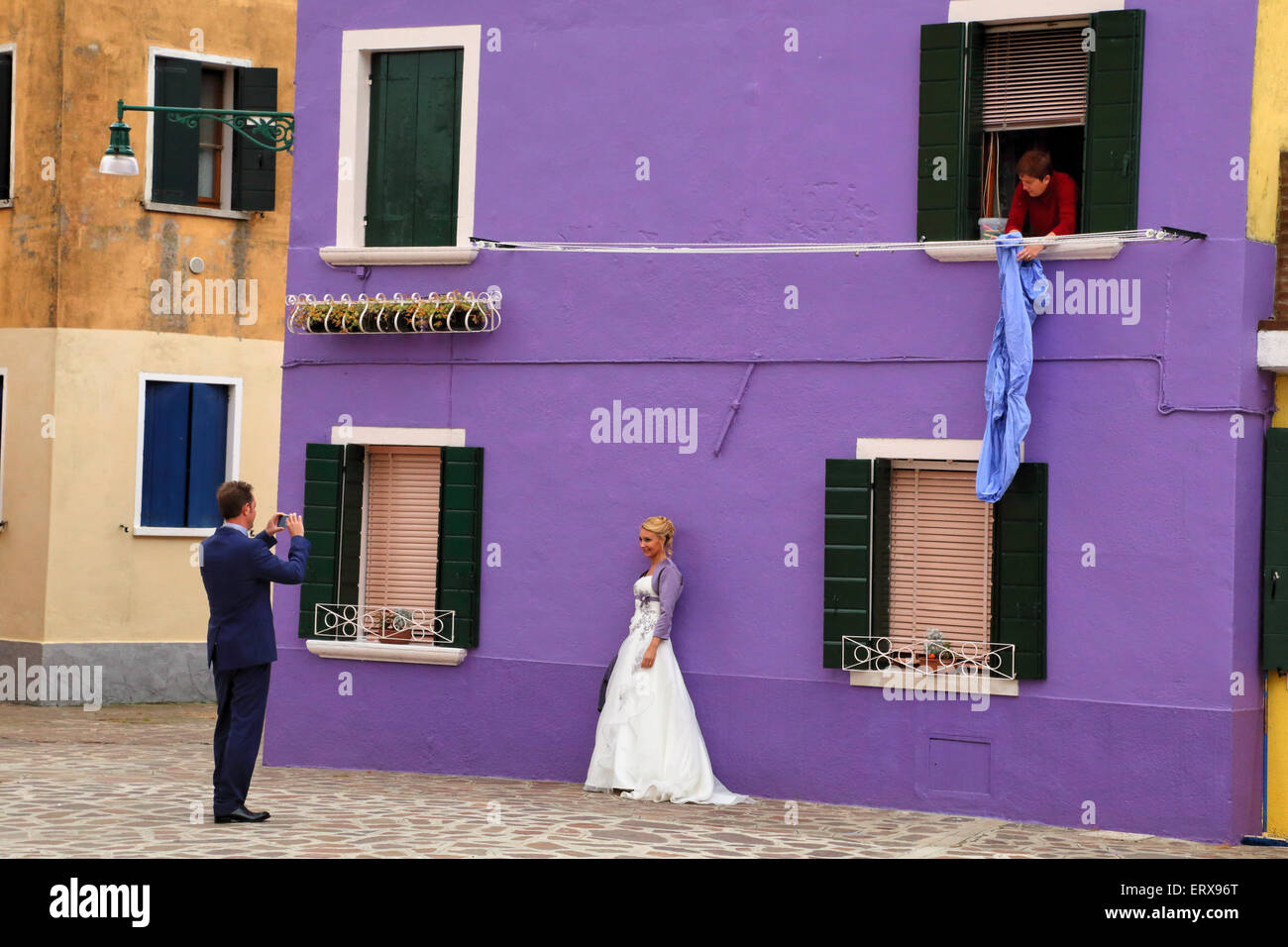 Just married - wedding in Burano, Venice Stock Photo