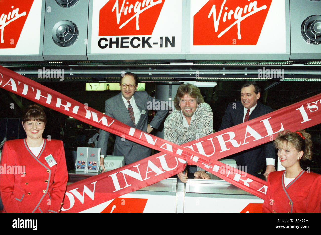 Richard Branson seen here opening the Virgin Atlantic check in desks at Heathrow 1st July 1991 Stock Photo