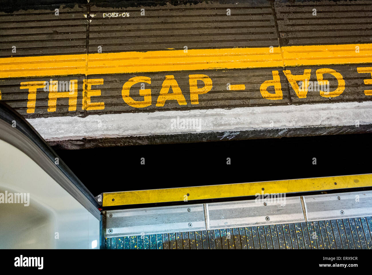 The GAP warning sign on London underground platform. Stock Photo