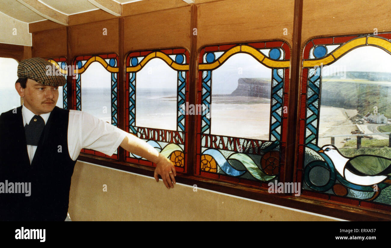 Interior of Saltburn Cliff Lift. 13th June 1991. Stock Photo