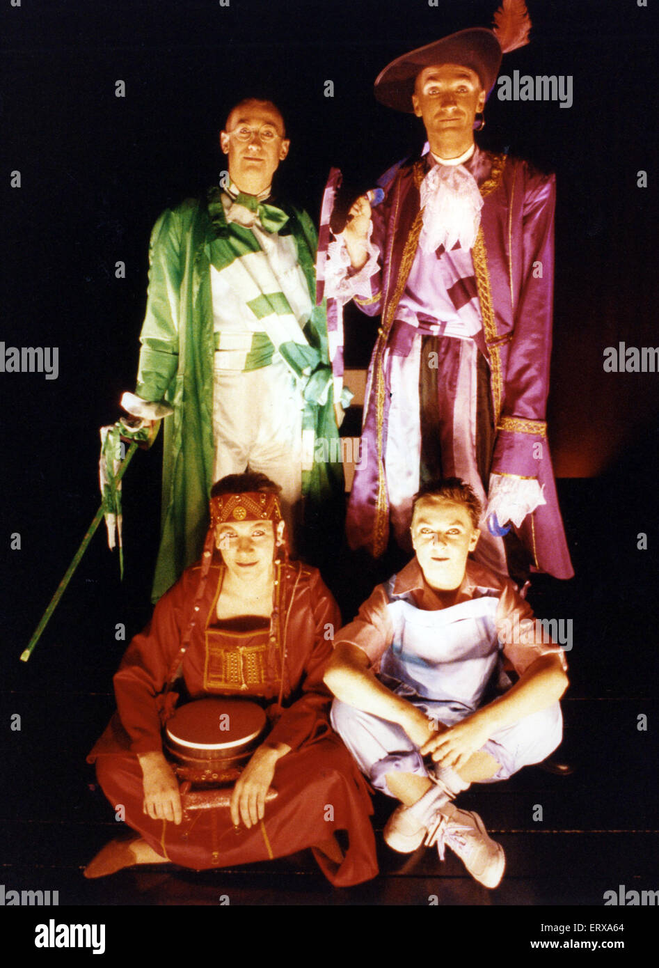 The stars of Peter Pan, Chris Connaughton (Peter Pan), Harrison Phillips (Captain Hook), Verity Watts (Tigerlily), Christina Young (Wendy) at Darlington Arts Centre. 26th November 1991. Stock Photo