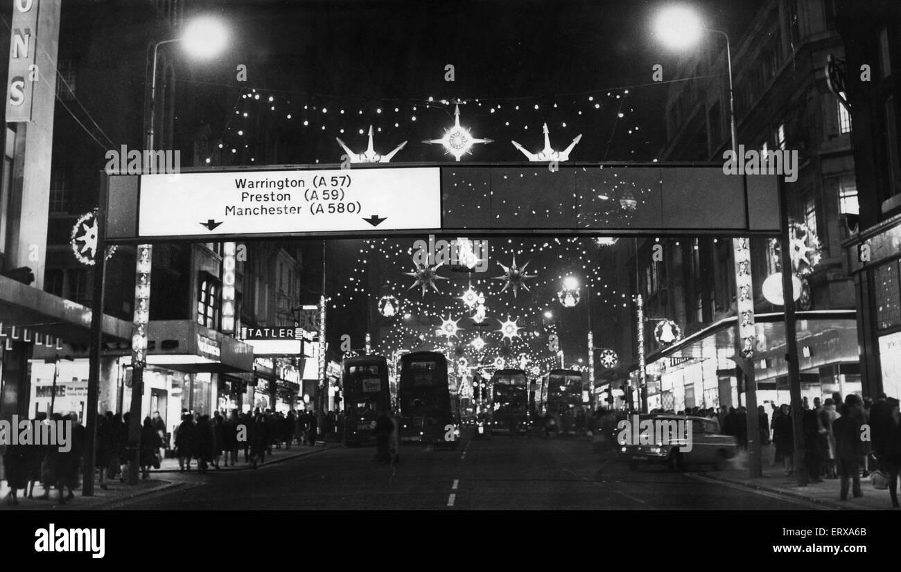 Christmas lights display in Church Street, Liverpool 24th November 1967 Stock Photo