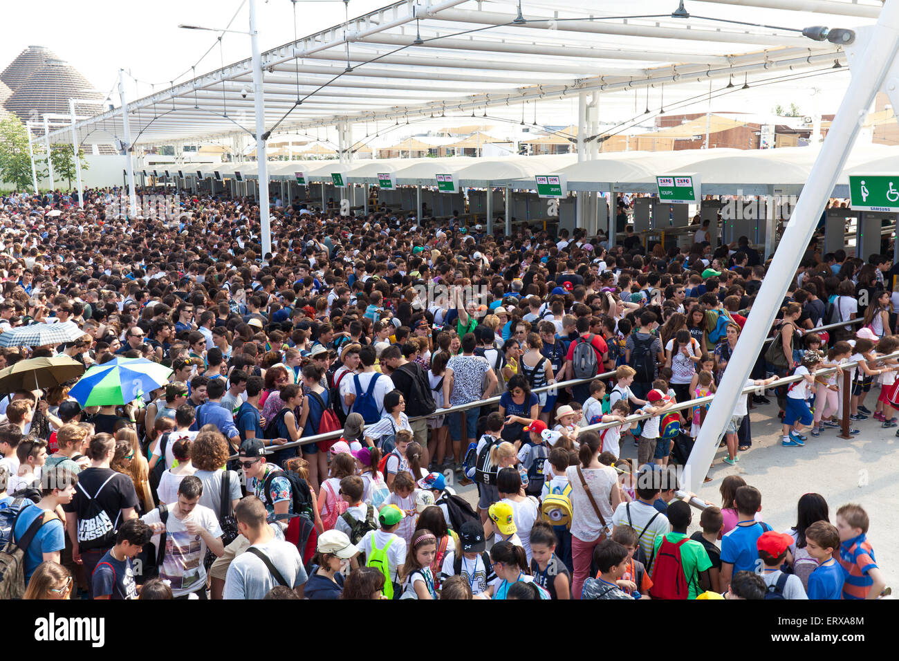 MILAN, ITALY - June 04, 2015: crowd at the gate  EXPO 2015 Stock Photo