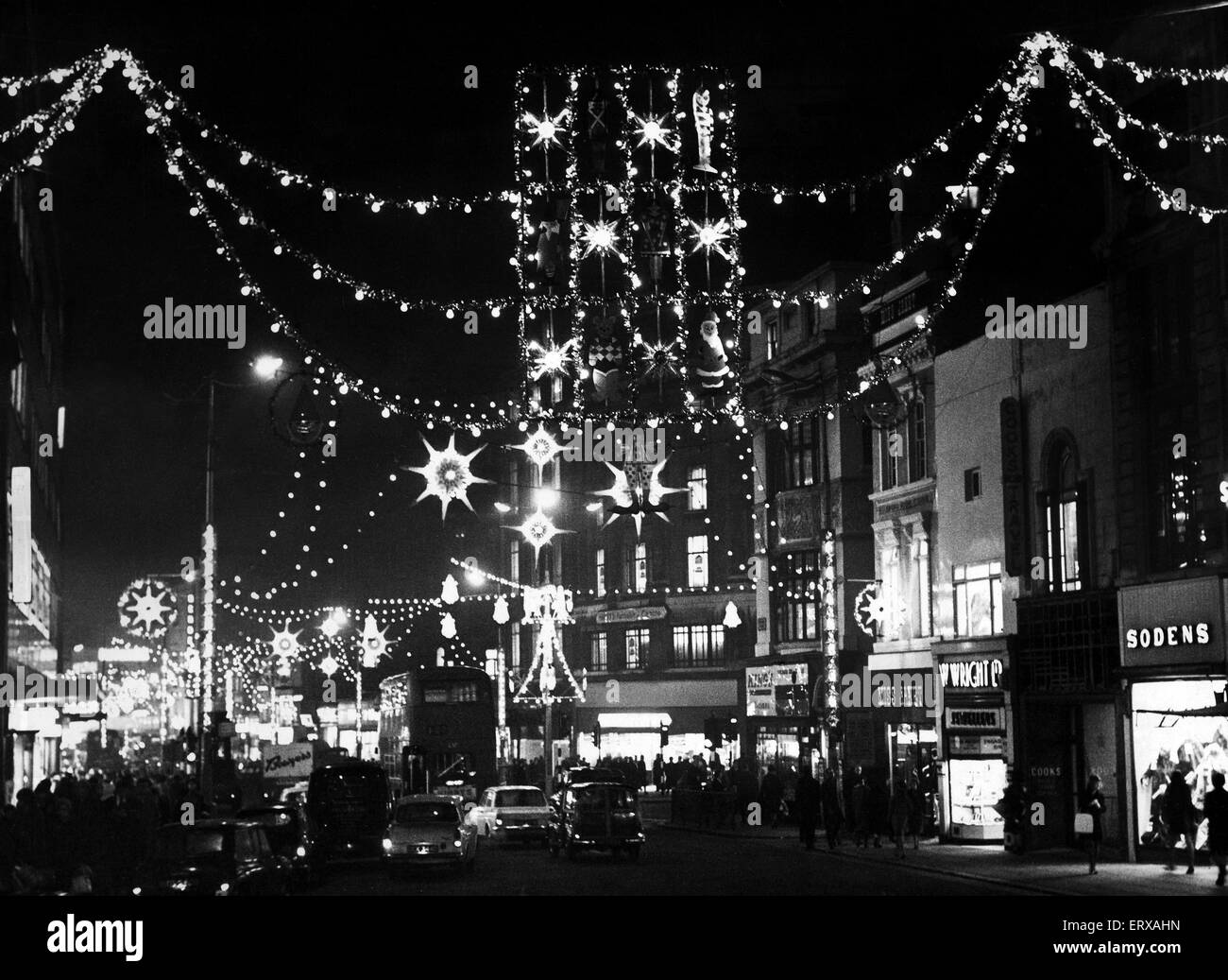 1967 Christmas lights display in Church Street, Liverpool, Merseyside. 24th November 1967 Stock Photo