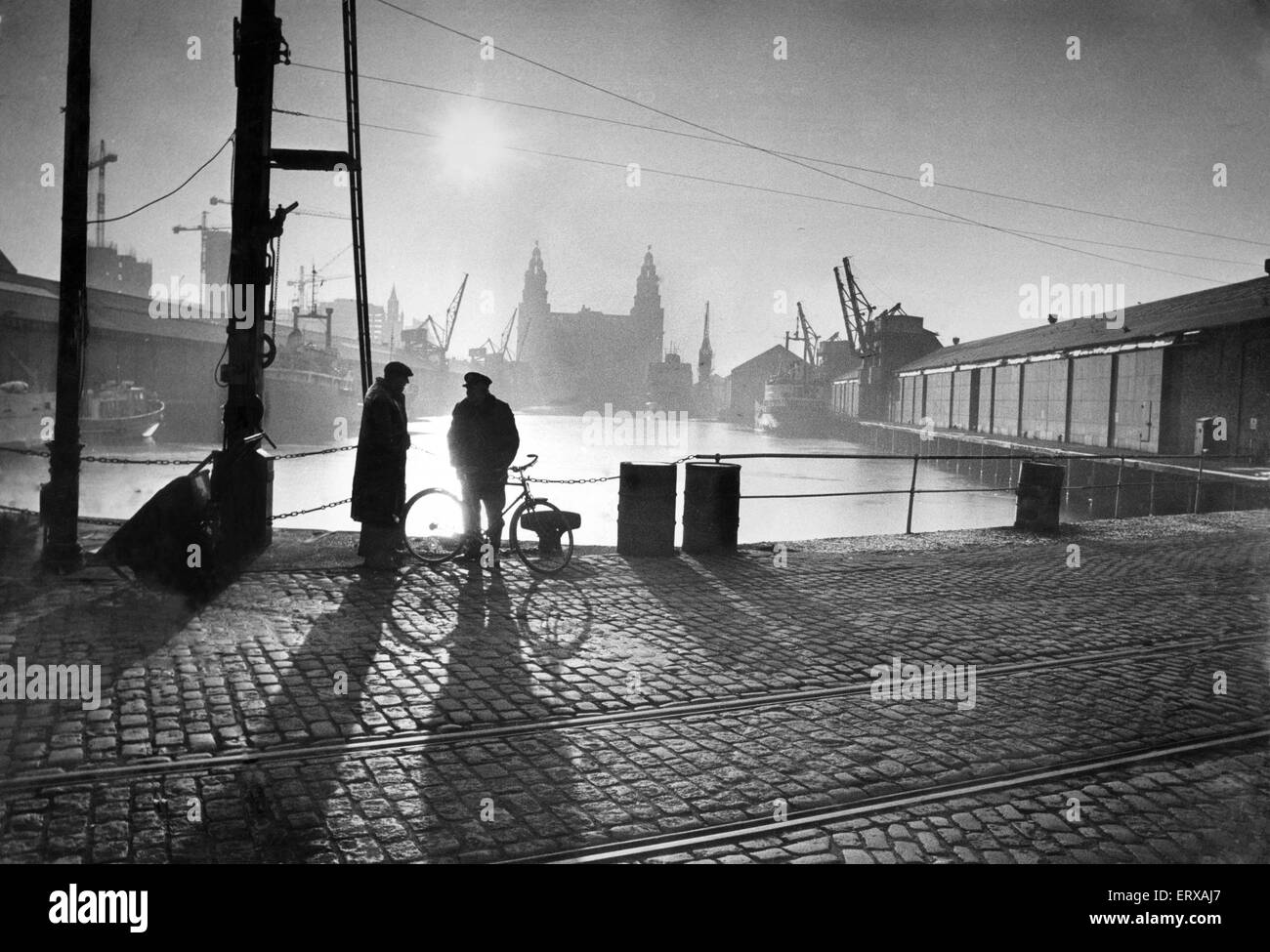 A cold January morning at Princes Dock, Liverpool. January 1972. Stock Photo
