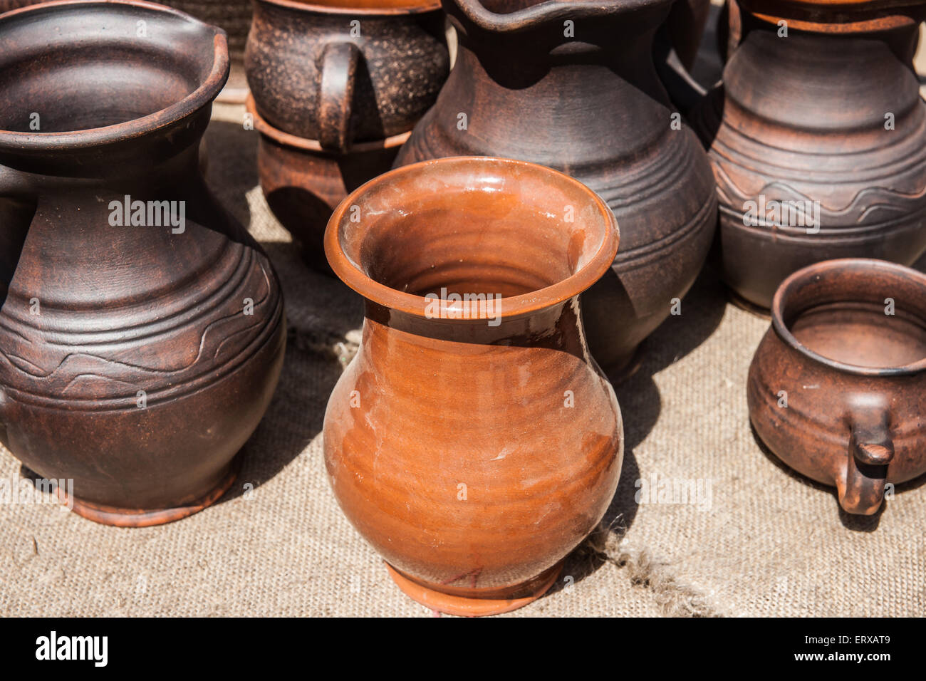 Earthenware pottery on display for sale at a local fair Stock Photo - Alamy