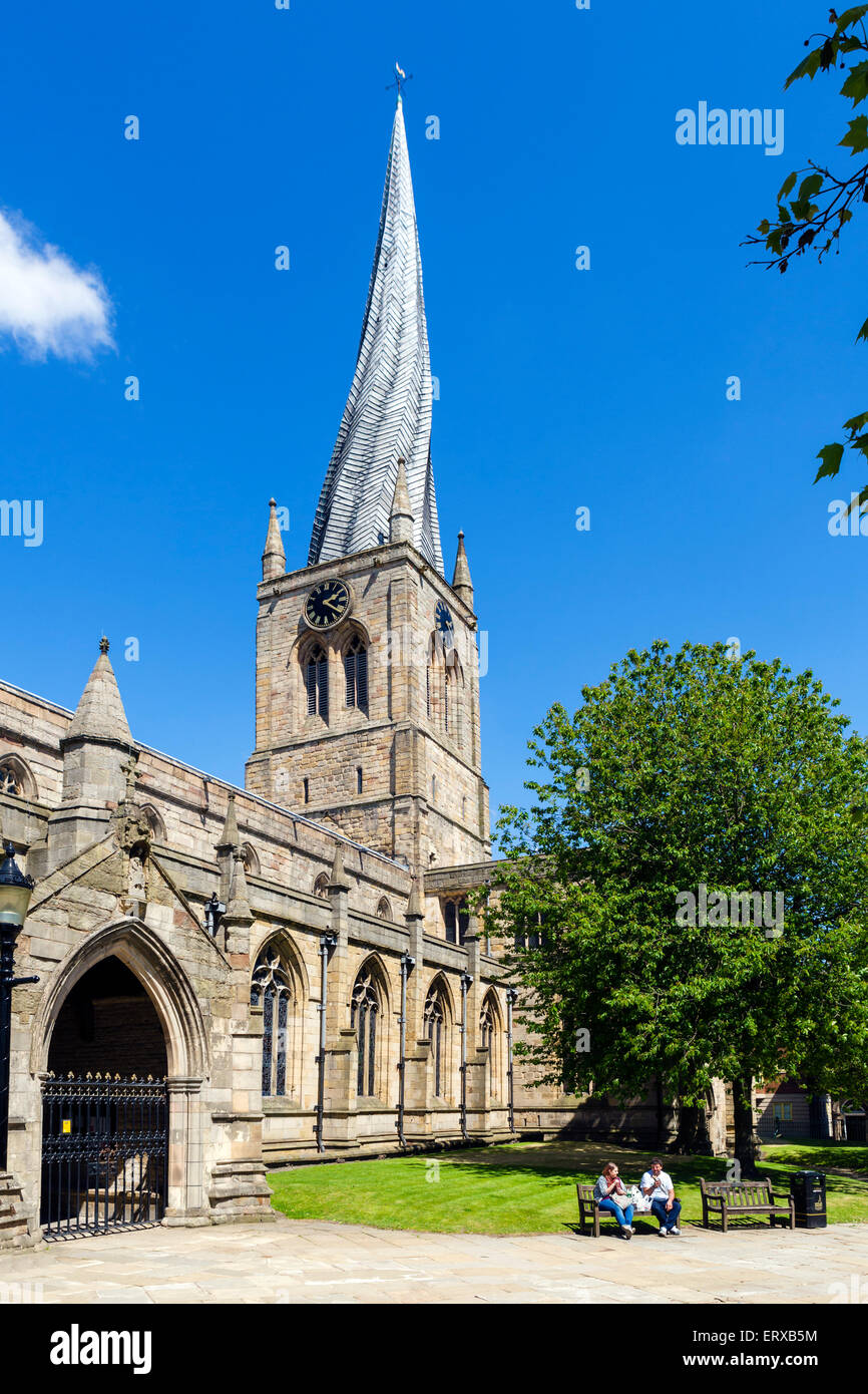 The Church of St Mary and All Saints with its famous Crooked Spire, Chesterfield, Derbyshire, England, UK Stock Photo
