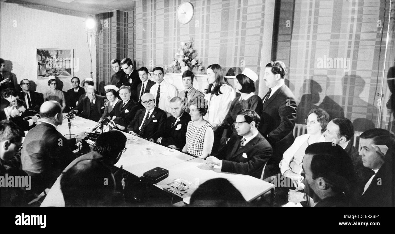News press conference after Britain's first heart transplant was successfully carried out (3rd May) by a team of 18 doctors and nurses at the National Heart Hospital in Marylebone London. Pictured Saturday 4th May 1968.  The operation which was led by Sou Stock Photo