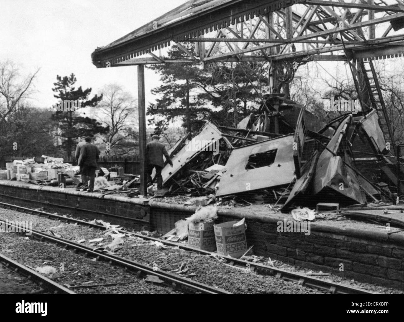 Morpeth Rail Crash On 7 May 1969 a northbound sleeper express train from London to Aberdeen derailed on the Morpeth curve. Six people were killed, 21 were injured and the roof of the station's northbound platform was damaged. Stock Photo