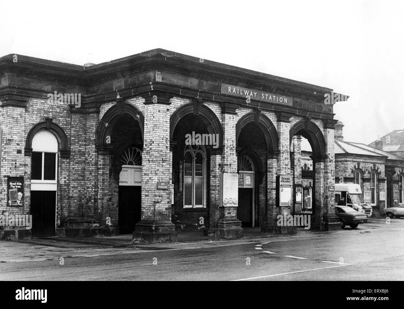 Saltburn Station, which may lose its Grade Two listed Portico under new development plans. 11th June 1980. Stock Photo