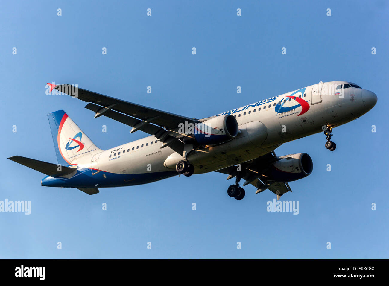 Airbus A320 operated by Ural Airlines on approach for landing Prague, Czech Republic Stock Photo