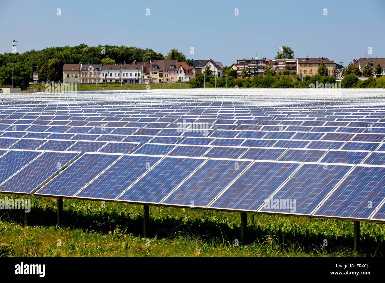 Europe, Germany, North Rhine-Westphalia, Troisdorf, solar park Oberlar, with an area of 80.000 square meters, the plant is one o Stock Photo